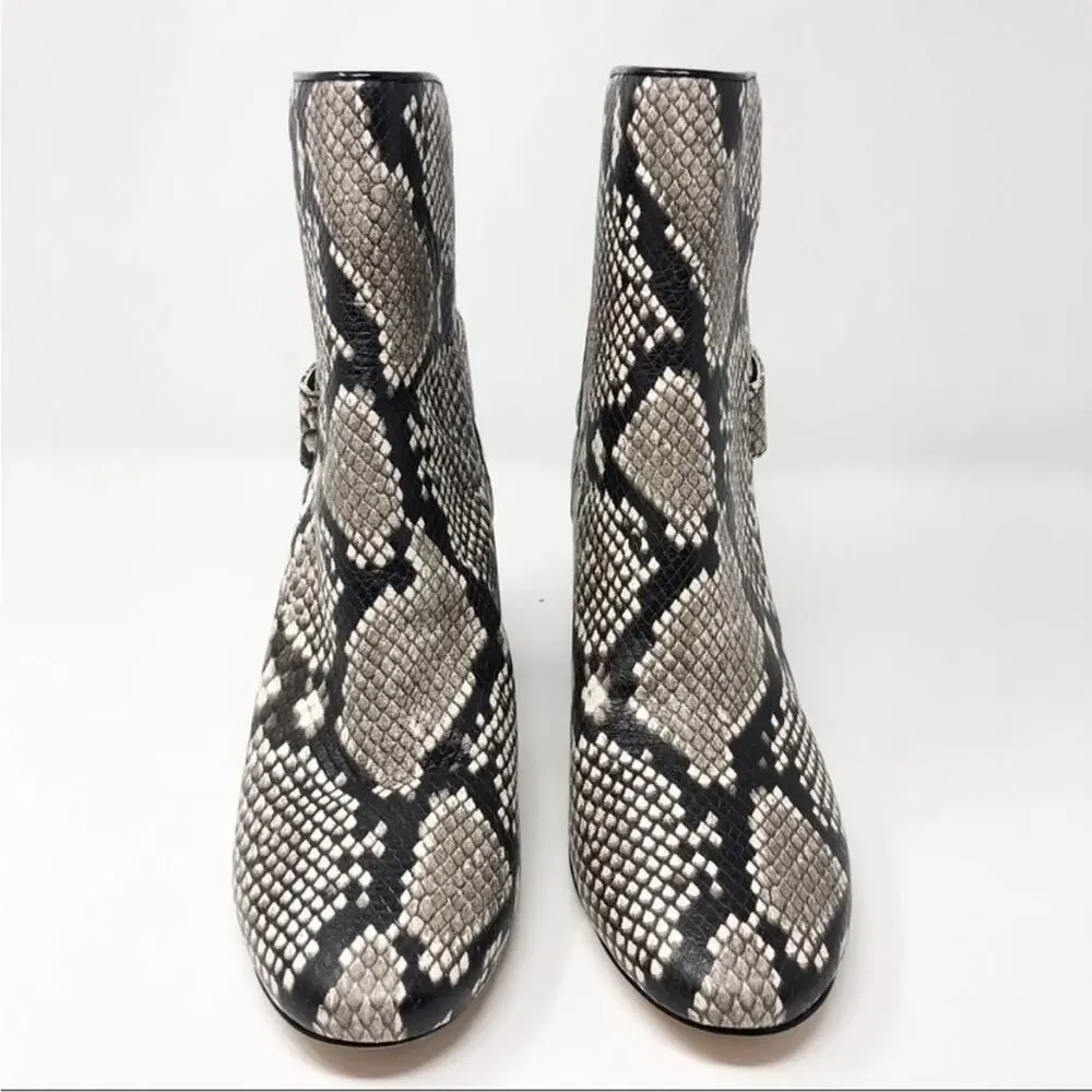 NEW Tory Burch Kira 70MM Bootie Stamped Snake Leather Grey Black in Warm Roccia